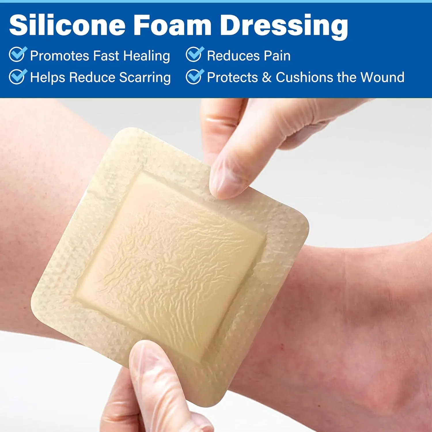 LotFancy Silicone Foam Dressing, 6"x 6" (4.3" x 4.3" Pad), 10 Count, FSA HSA Eligible, Sterile Wound Dressing with Border, Bed Sores, Pressure Ulcers Healing Bandage Pad, Highly Absorbent, Waterproof
