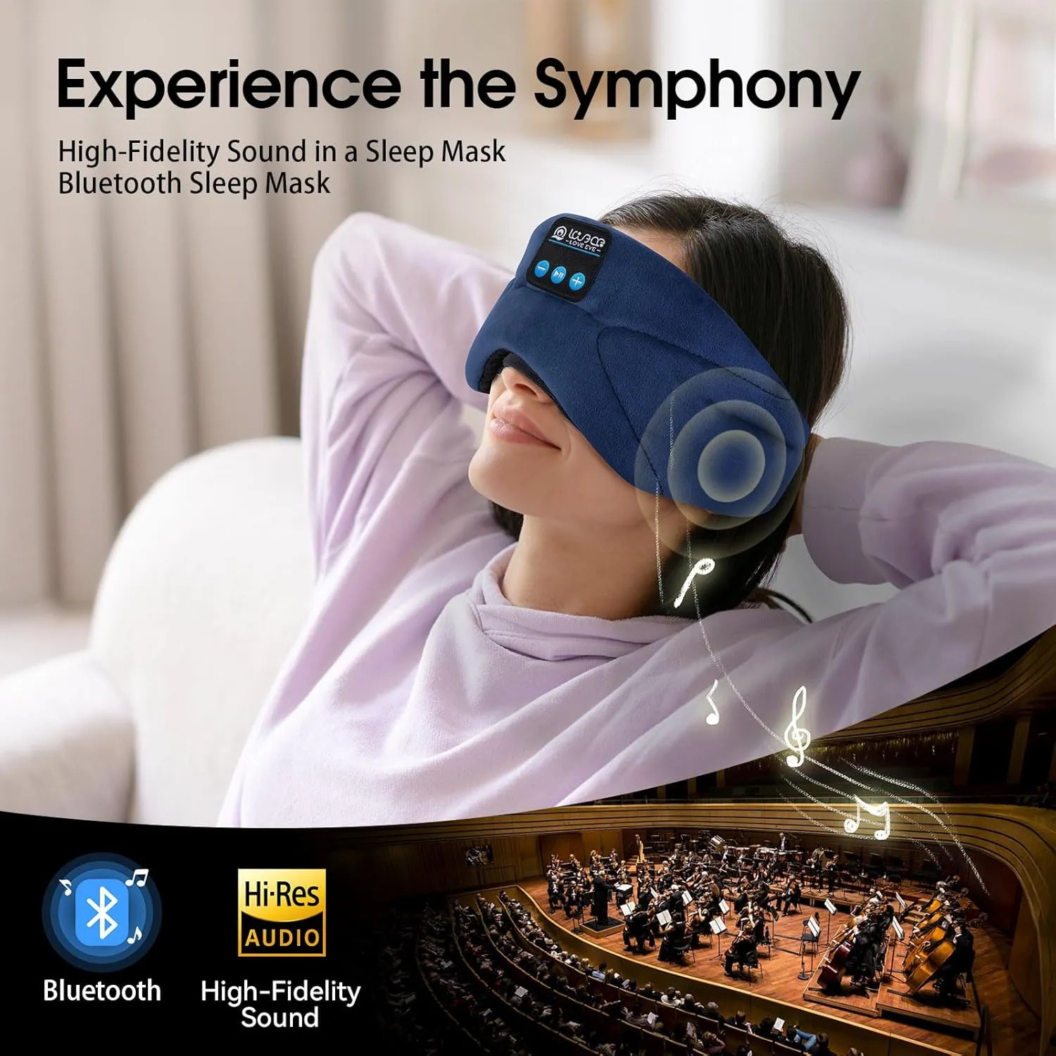 LOVE EYE Sleep Headphones Bluetooth 5.4 Sleeping Eye Mask Wireless Music Earphones with HD Speakers for Side Sleepers Total Blackout Cotton Mask for Travel, Home, Office, Unique Gifts