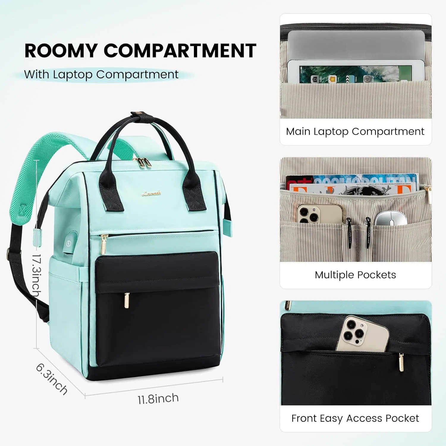 LOVEVOOK Laptop Backpack for Women,15.6 Inch Work Teacher Nurse Bag,Business Computer Backpack Purse with USB Port,Stylish Casual Daypack for Travel