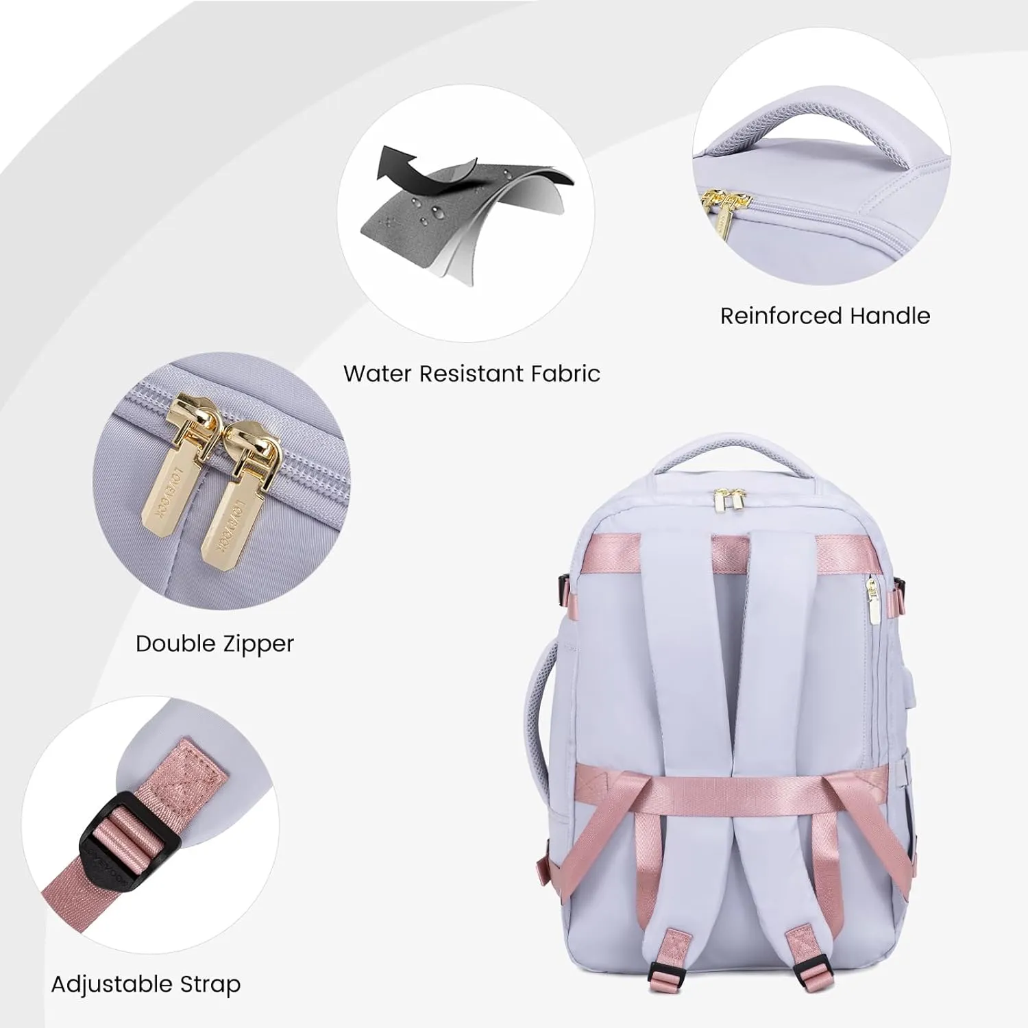 LOVEVOOK Travel Backpack for Women & Men, 45L Carry On Backpack, Personal Item Bag with 3 Packing Cubes, Business Weekender Overnight Luggage Daypack, Fits 18 Inch Laptop, Grey Purple