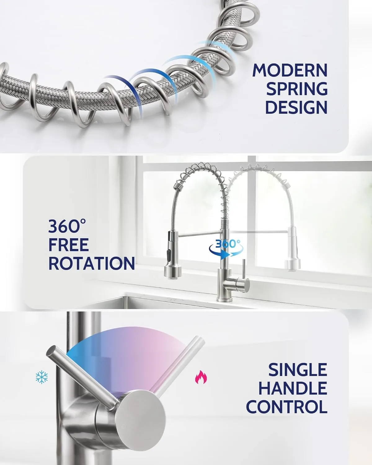 LUFEIDRA Kitchen Faucet with Sprayer LED Light, High Arc Kitchen Faucets Single Hole 304 Stainless Steel Kitchen Sink Faucet Faucet for Bar Sink Rv, Brushed Nickel