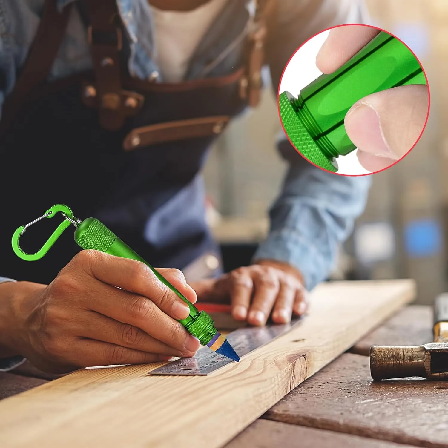 Lumber Crayon Holder for 1/2" Round or Hexagonal Crayons, Ferro Rods. Industrial Heavy Duty Carpenter,Construction Aluminum Crayon Holder(Green 2 Pack)