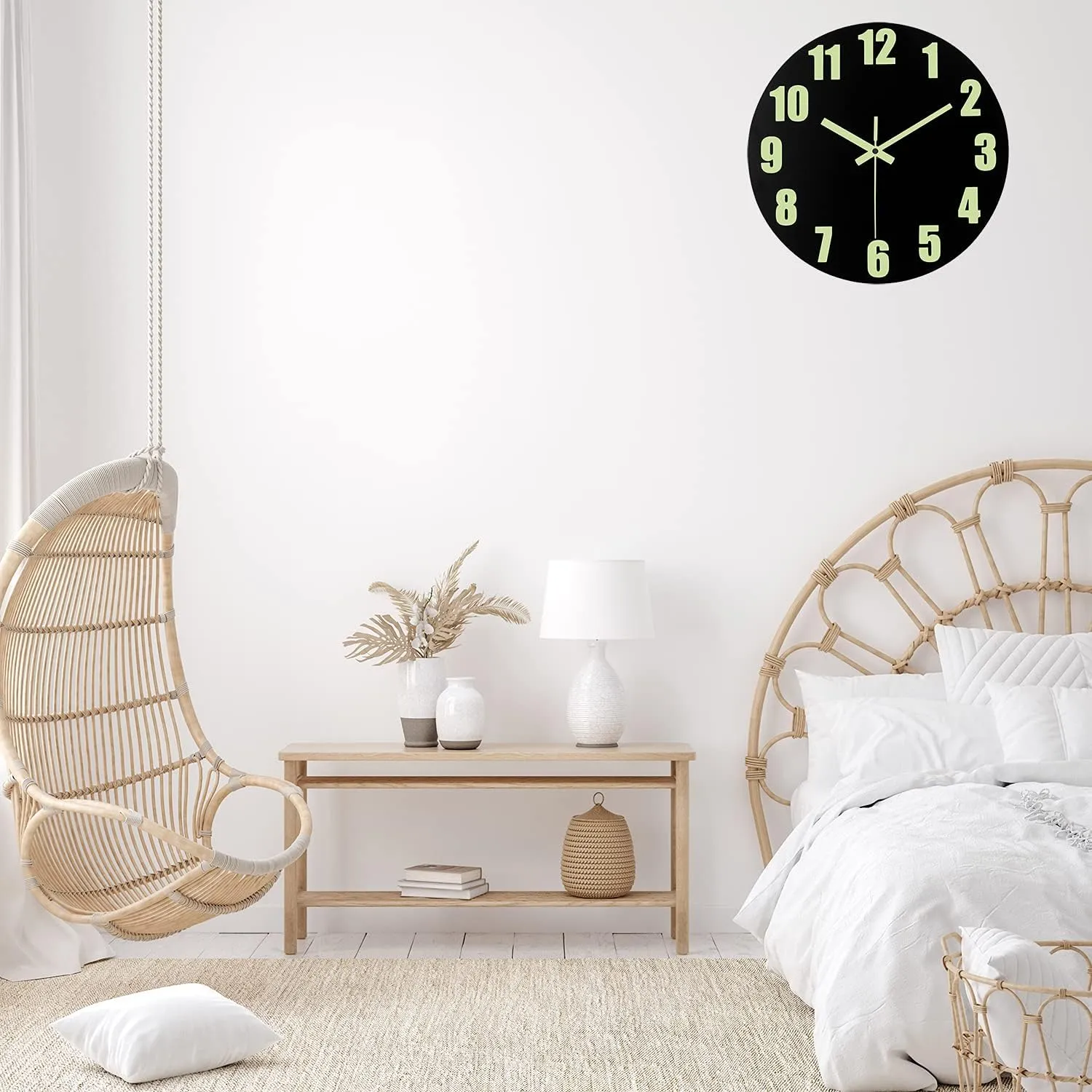 Luminous Wall Clock, 16'' Wooden Wall Clocks with Silent Movement and Glowing up Function, No Glass Village Wall Clock Decorative Bedroom, Kitchen, Office, Battery Operated