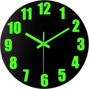 Luminous Wall Clock, 16'' Wooden Wall Clocks with Silent Movement and Glowing up Function, No Glass Village Wall Clock Decorative Bedroom, Kitchen, Office, Battery Operated