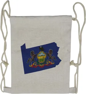 Lunarable Pennsylvania Drawstring Backpack, Flag and Map of State, Sackpack Bag