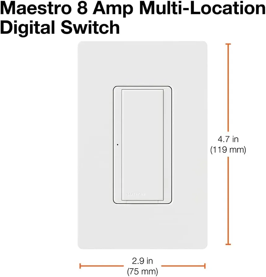 Lutron Maestro Digital Switch, 8A Single Pole/Multi Location, MA-S8AM-IV, Ivory