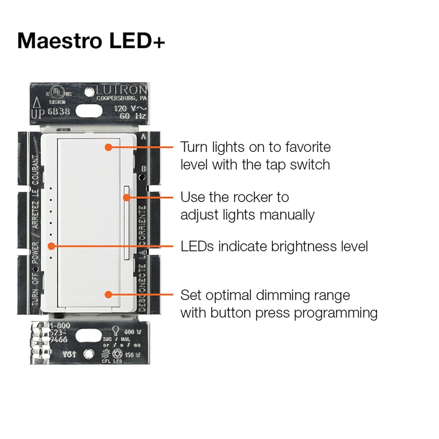 Lutron Maestro LED  Dimmer Switch for Dimmable LED, Halogen and Incandescent Bulbs, 150W/Single-Pole or Multi-Location, MACL-153M-BI, Biscuit