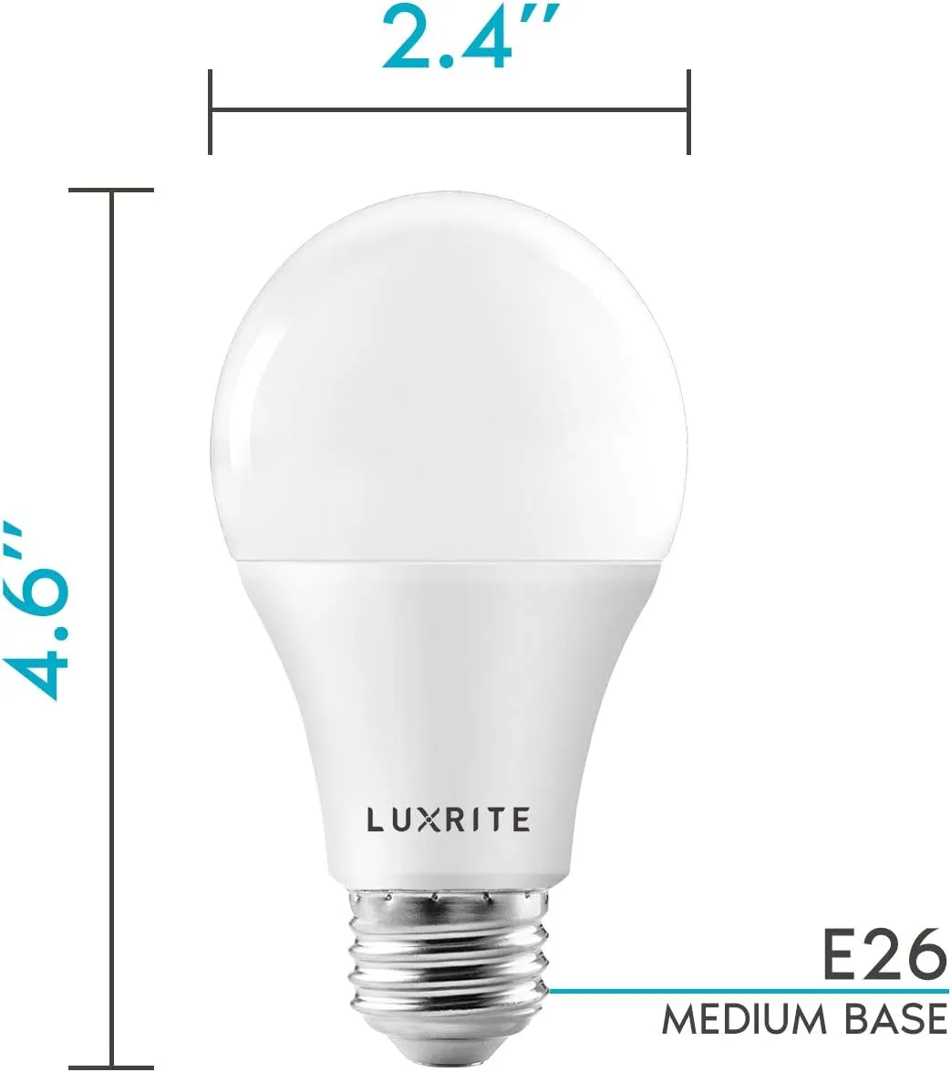 LUXRITE A19 LED Light Bulbs 100 Watt Equivalent Dimmable, 3000K Soft White, 1600 Lumens, Enclosed Fixture Rated, Standard LED Bulbs 15W, Energy Star, E26 Medium Base - Indoor and Outdoor (4 Pack)