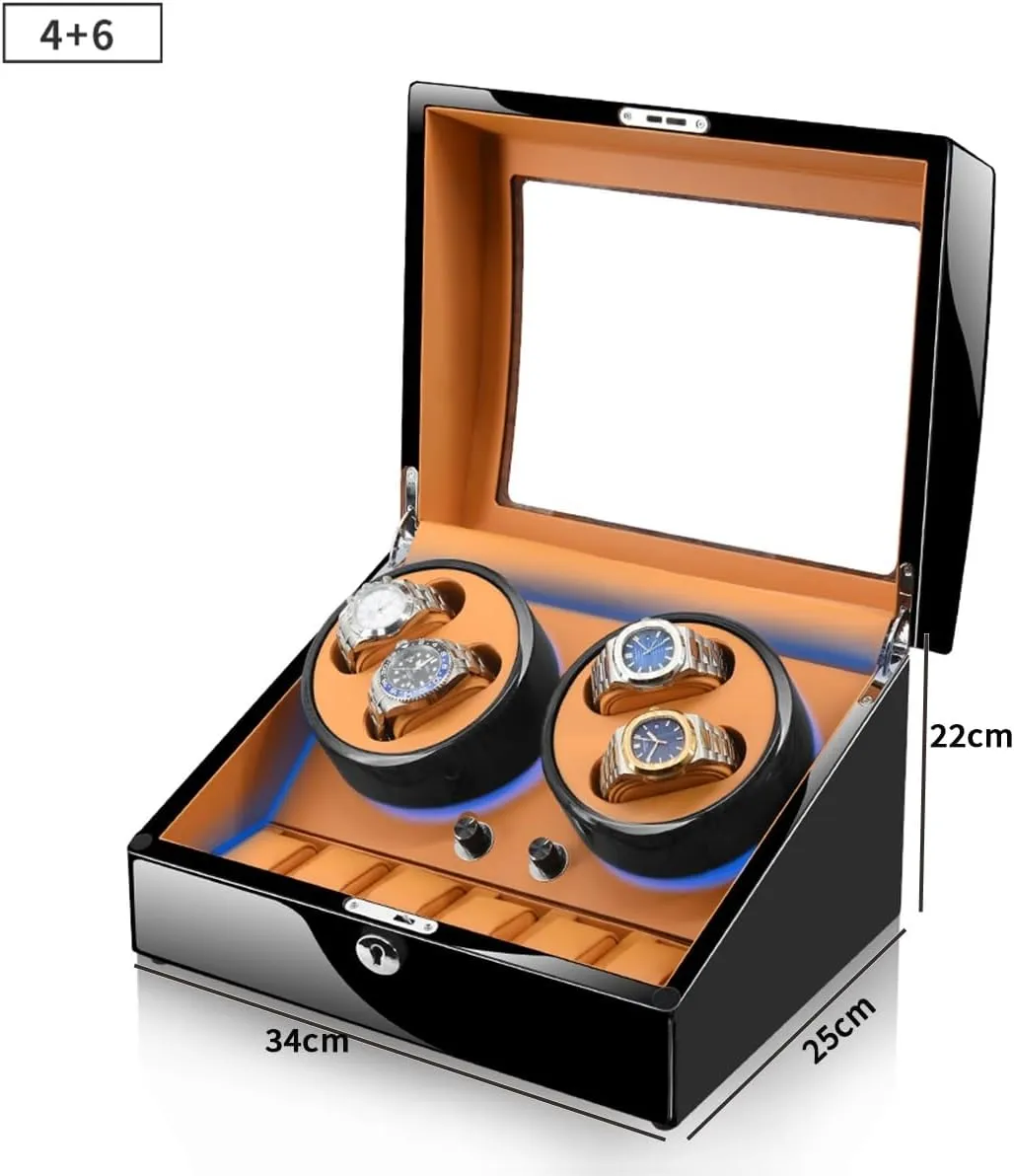 Luxury Mechanical Watch Winder for 4 6 Automatic Watches Watch Storage Case Wooden Shell Built-in LED Illuminated
