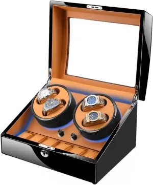 Luxury Mechanical Watch Winder for 4 6 Automatic Watches Watch Storage Case Wooden Shell Built-in LED Illuminated