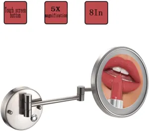 Magnifying Wall Mounted Makeup Mirror 5X, 8In Magnification Makeup Mirror Adjustable 360° Singel-Sided Mirrors for Bathroom Vanity, Round Shape,Bronze,hardwire ( Color : Nickel , Size : Hardwire )