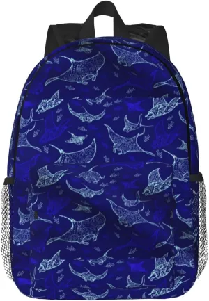 Manta Ray And Fish Print Adult Lightweight 15in Backpack Travel Hiking Essentials Laptop Bag Day Backpacks