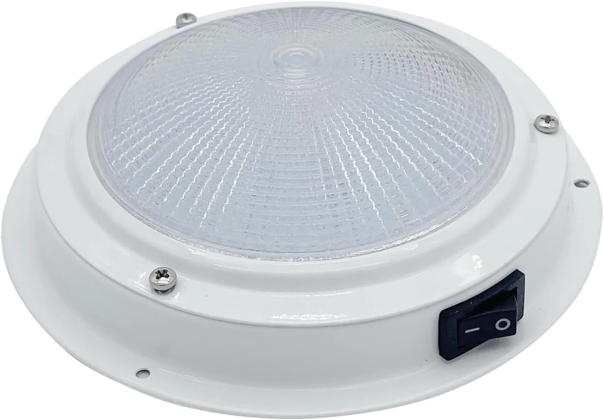 MARINE CITY LED Dome Light, 304 White Powder-Coated Stainless Steel, Long Battery Life, 12V, Warm White Light, Ideal for Boats, Yachts, and RVs