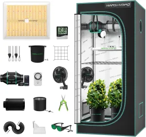MARS HYDRO 3x3 Grow Tent Kit Complete System,150W TS1000 LED Dimmable Grow Light, 32"x32"x63" 1680D High Reflective Mylar Grow System with 4inch Adjustable Speed Ventilation System,10 Speed Clip Fan
