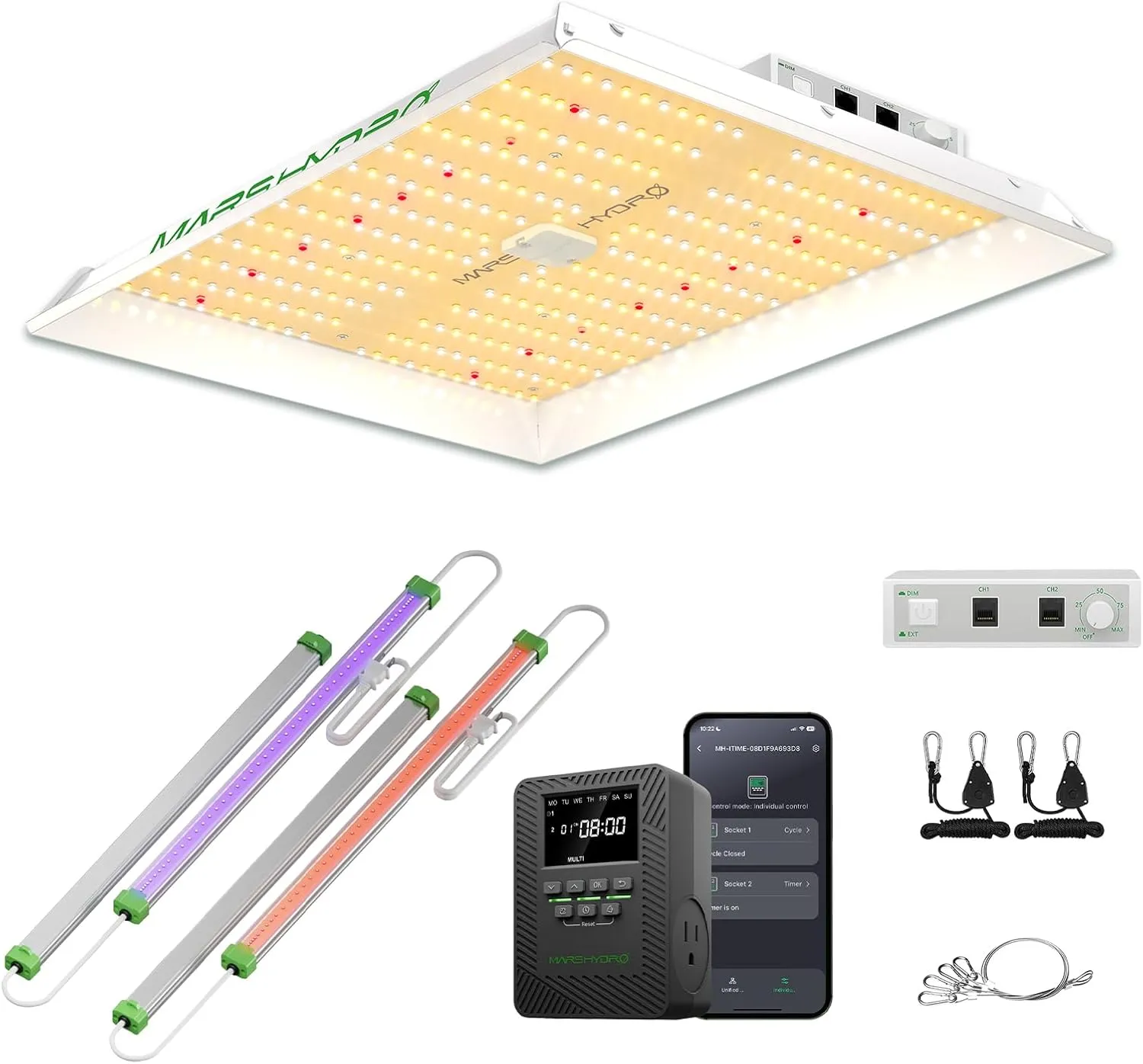 MARS HYDRO TS1000 150W LED Grow Light for Indoor Plants, with ADLITE UV30 & IR15 Professional Supplemental LED Grow Light Bars and ITime 2-in-1 Smart Timer Outlet