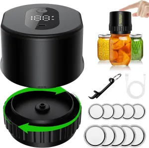 Mason Jar Vacuum Sealer,Electric Sealer for Regular and Wide Mouth Jars,Vacuum Sealer Kit for Food Storage,One Button Start,Quick Sealing and Automatic Stop,with Opener & 5 Pairs of Lids ﻿