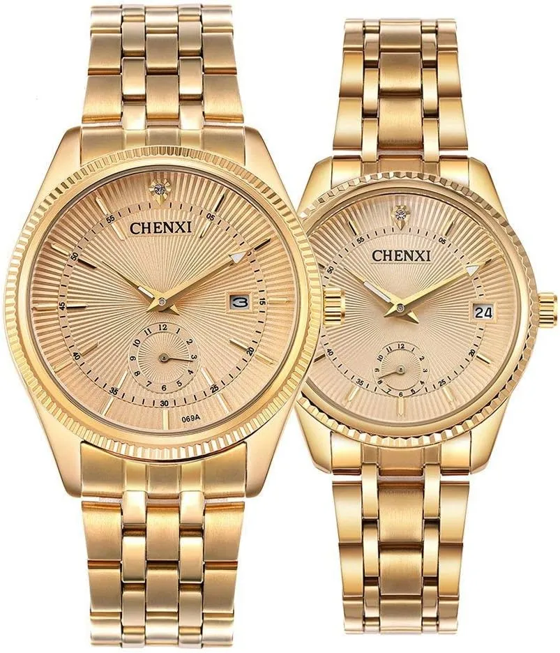 MASTOPMens Watches Stainless Steel Waterproof Business Classic Analog Quartz Date Watches (Gold)