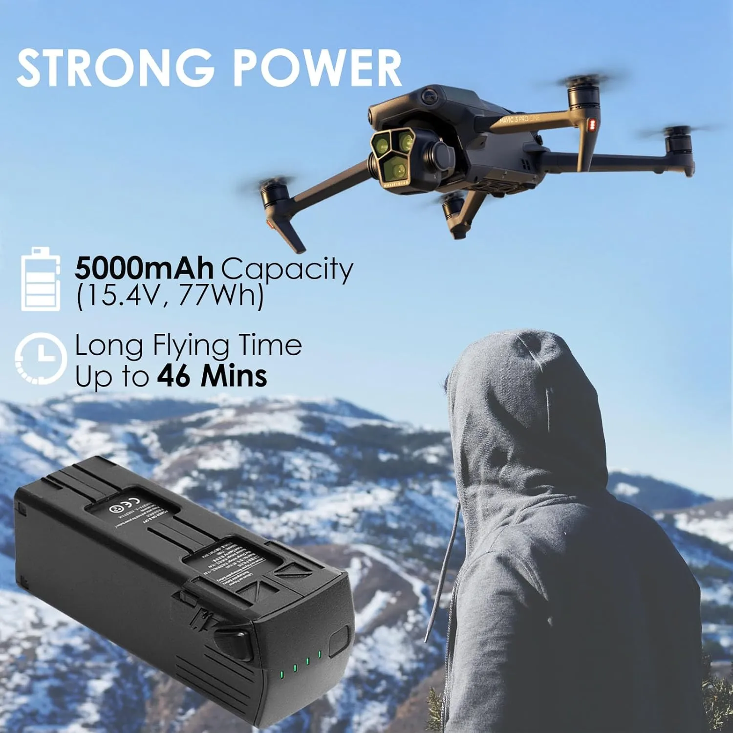 Mavic 3 Battery 2 Pack, 5000mAh 15.4V Intelligent Flight Battery for DJI Mavic 3/3 Pro/3 Classic/3 Pro Cine/3 Cine/ 3 Enterprise