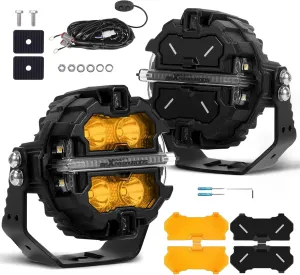 maXpeedingrods 3.5 Inch Round 160W LED Off Road Lights RGB   3.5" Amber Spot Light Covers for Jeep SUV UTV ATV, 1 Pair Off Road Lights   1 Pair Light Covers