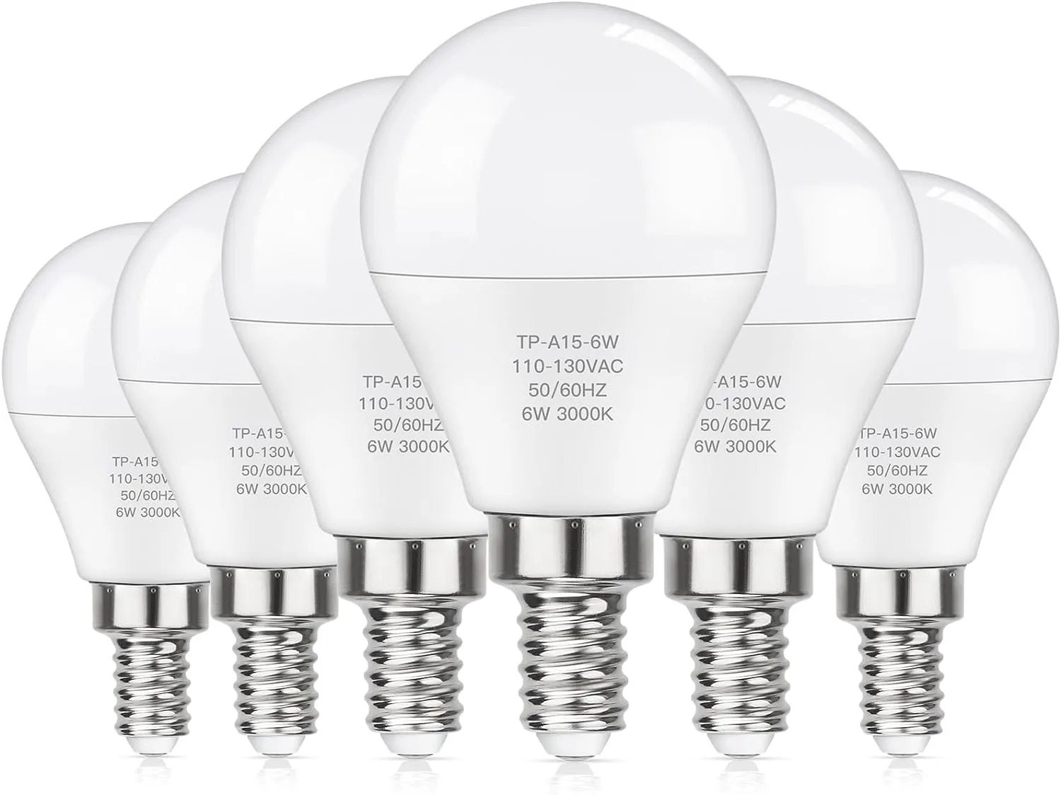 MAXvolador E12 LED 60W Equivalent Soft White 3000K Ceiling Fan Bulbs, 600LM CRI 85  Small Base Candelabra Bulbs, 6W Non-Dimmable, Pack of 6