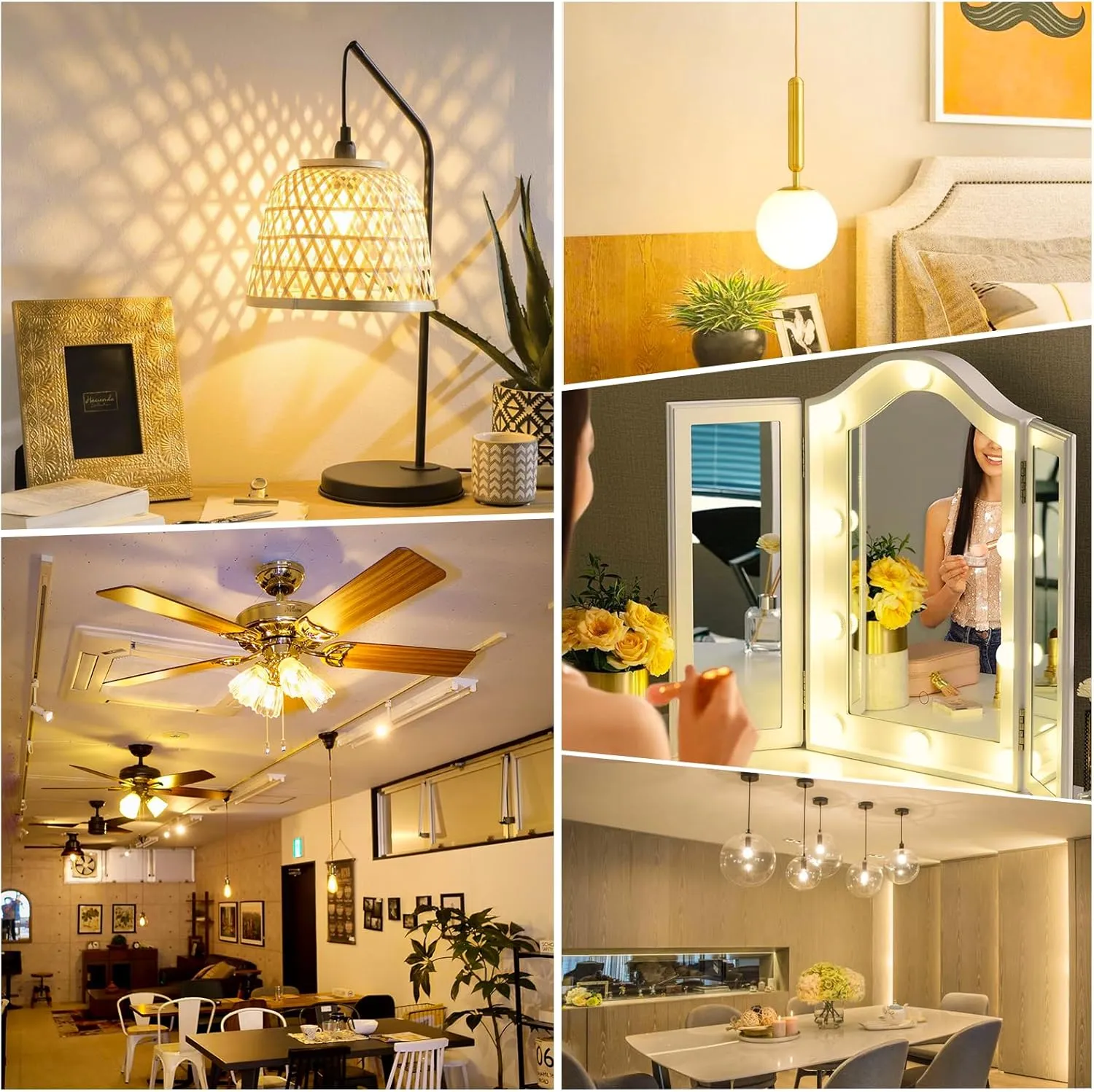 MAXvolador E12 LED 60W Equivalent Soft White 3000K Ceiling Fan Bulbs, 600LM CRI 85  Small Base Candelabra Bulbs, 6W Non-Dimmable, Pack of 6