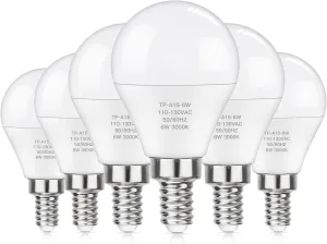 MAXvolador E12 LED 60W Equivalent Soft White 3000K Ceiling Fan Bulbs, 600LM CRI 85  Small Base Candelabra Bulbs, 6W Non-Dimmable, Pack of 6