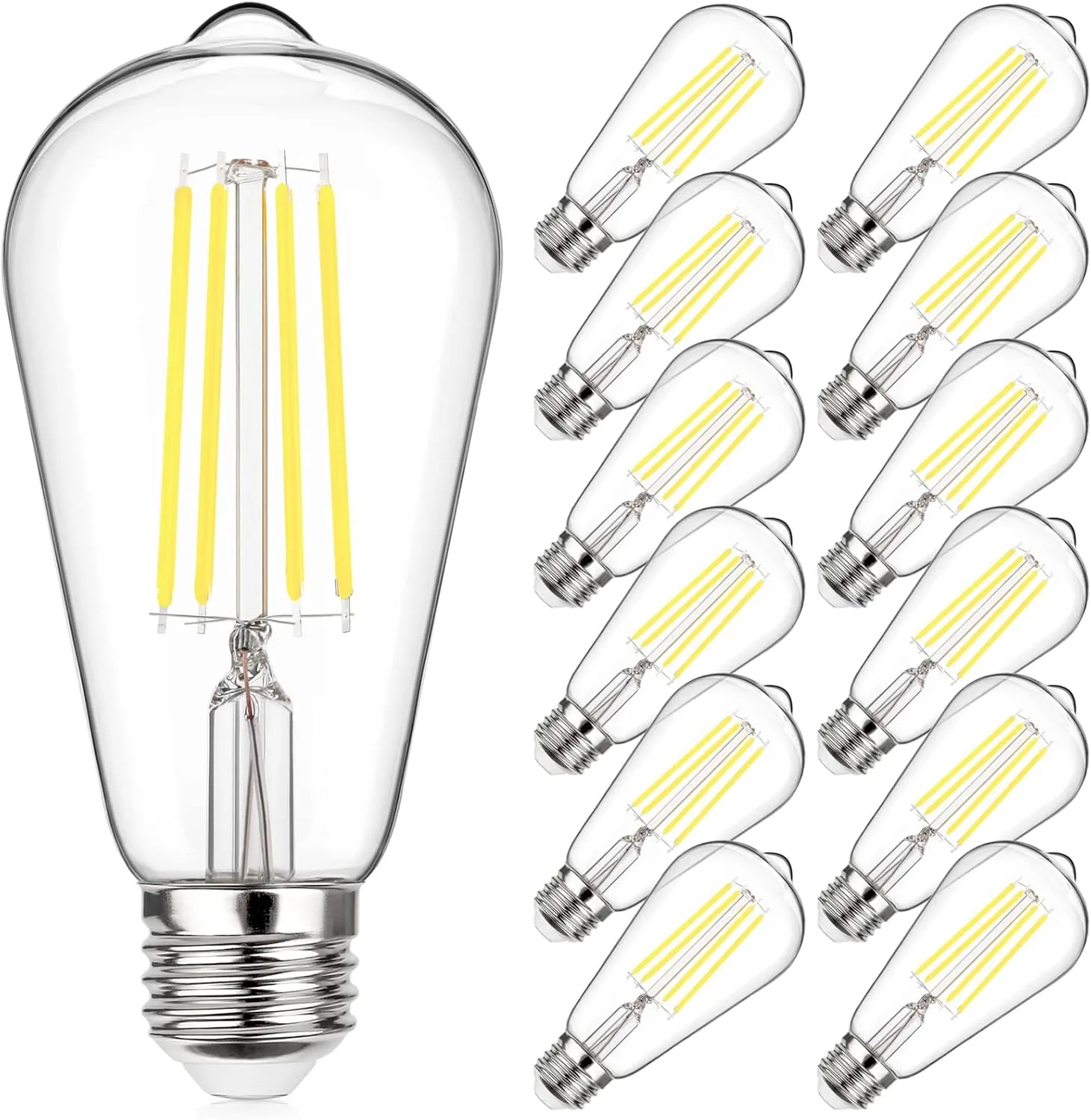 MAXvolador Vintage LED Edison Bulb 60W Equivalent 800LM, 6W ST58 LED Filament Light Bulb, Daylight White 5000K, E26 Base, Non-Dimmable, Pack of 12