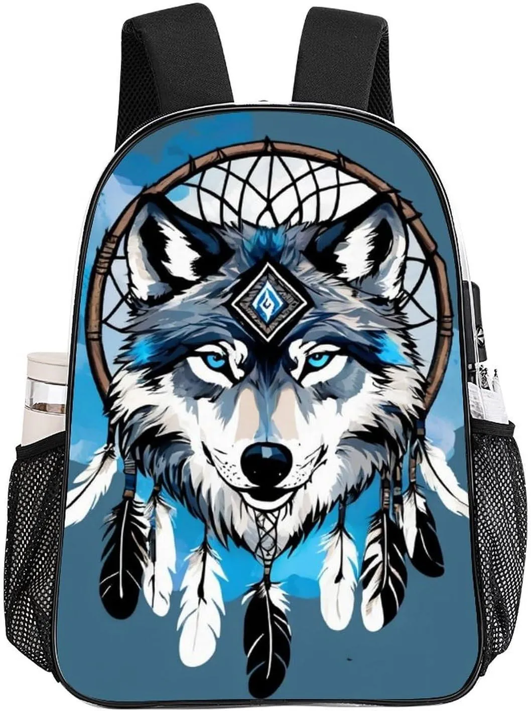 Men Women Transparent Native Wolf Dream Catcher Daypack Big Capacity Shoulder Bag With Adjustable Shoulder Straps for Camping Travel Walking Cycling