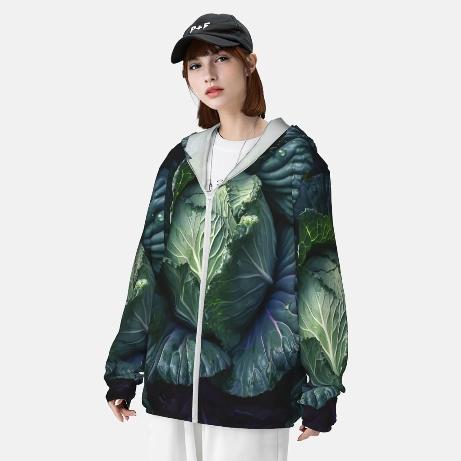 Men's UPF 50  Sun Protection Hoodie Bright Cabbage Long Sleeve Sun Shirts Full Zip Light Fishing Jacket