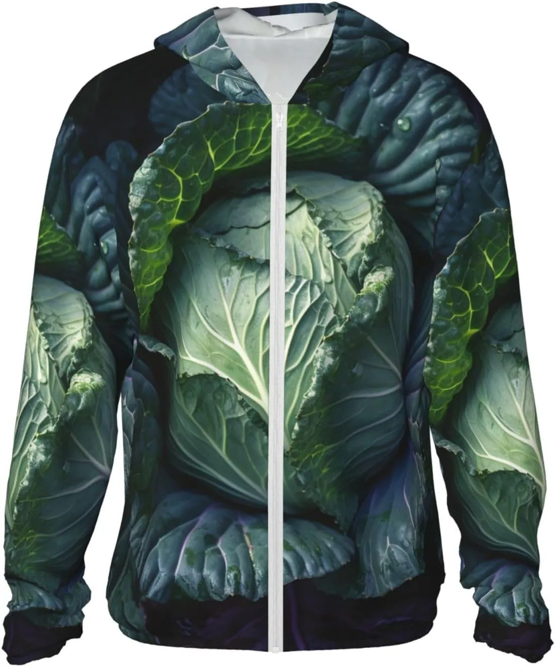 Men's UPF 50  Sun Protection Hoodie Bright Cabbage Long Sleeve Sun Shirts Full Zip Light Fishing Jacket