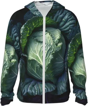 Men's UPF 50  Sun Protection Hoodie Bright Cabbage Long Sleeve Sun Shirts Full Zip Light Fishing Jacket