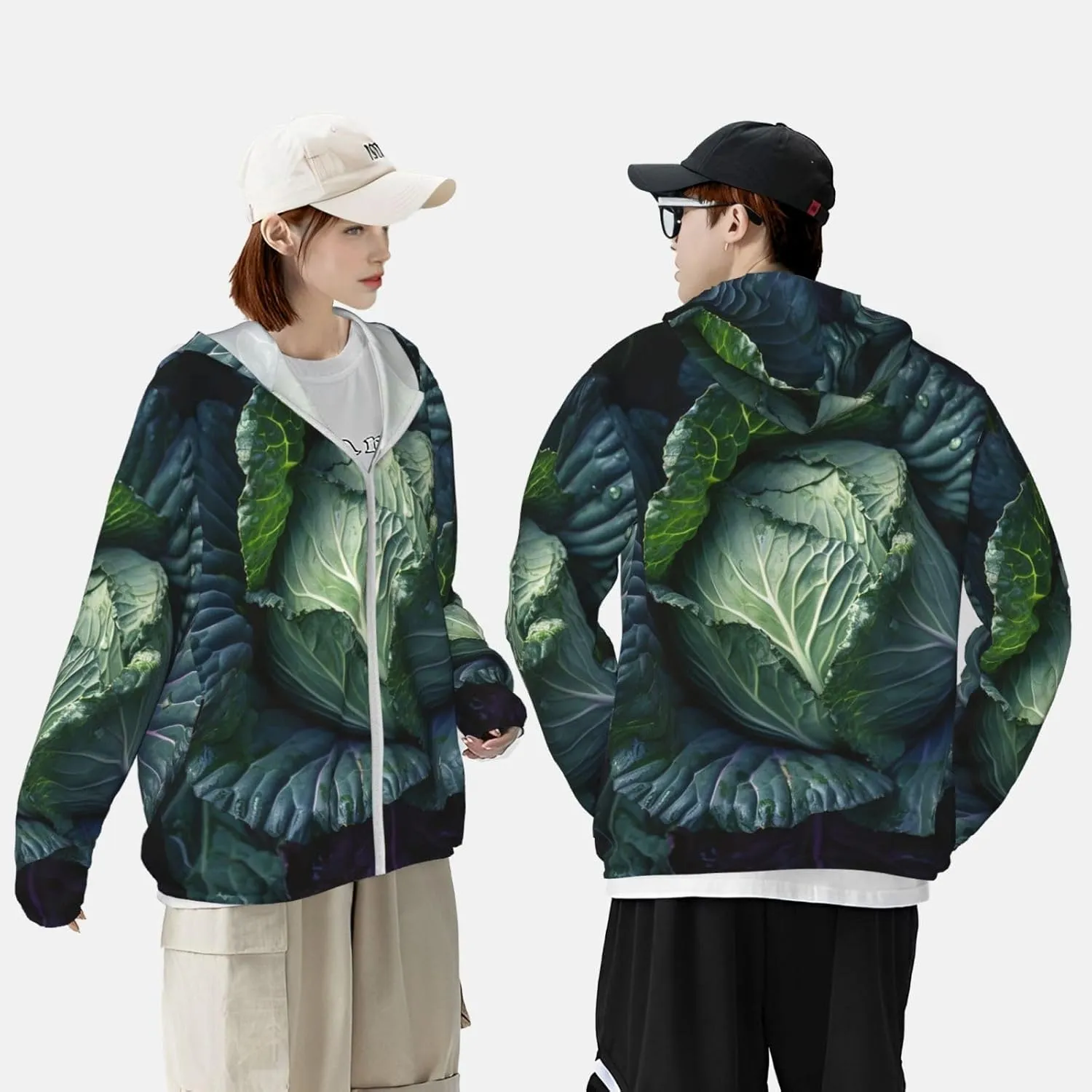 Men's UPF 50  Sun Protection Hoodie Bright Cabbage Long Sleeve Sun Shirts Full Zip Light Fishing Jacket