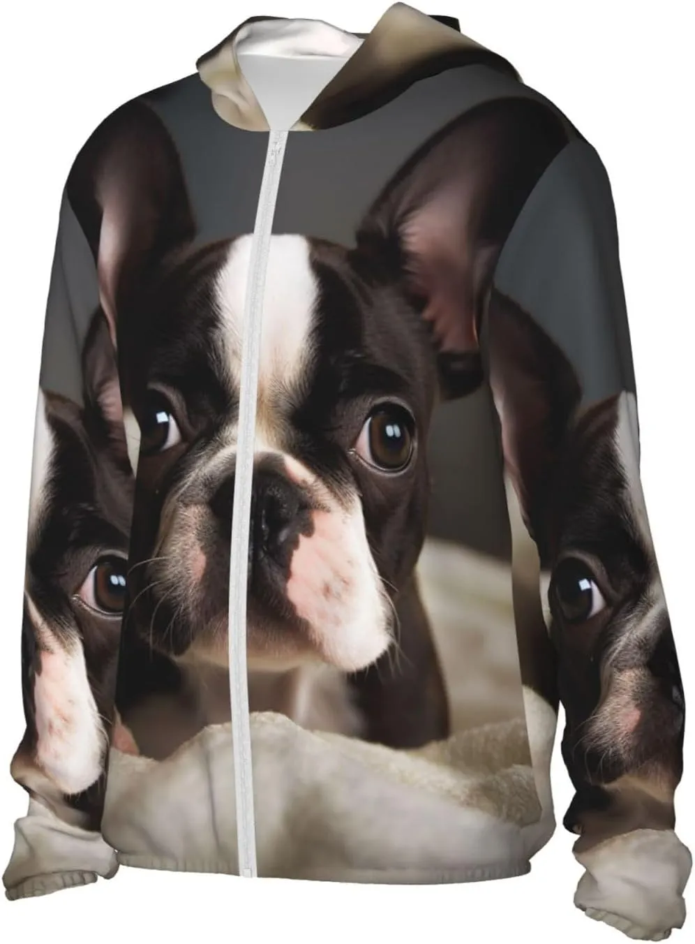 Men's UPF 50  Sun Protection Hoodie Cute Boston Terrier Long Sleeve Sun Shirts Full Zip Light Fishing Jacket