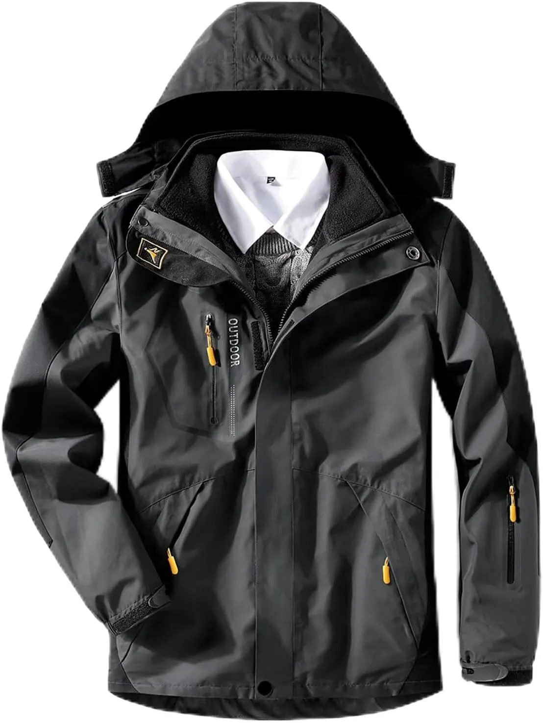Men's Waterproof Jacket Warm Winter Snow Liner Jacket Mountaineering Windbreaker Removable Hood Raincoat
