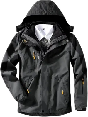 Men's Waterproof Jacket Warm Winter Snow Liner Jacket Mountaineering Windbreaker Removable Hood Raincoat