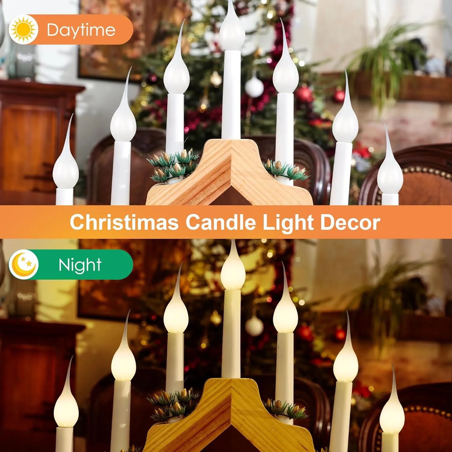 Meonum 12 Pcs Silicone Dipped Candle Light Bulbs, LED Silicone Candle Bulbs, 0.7 Watts Chandelier Light, C7 Lamps, E12 120V White Soft Coating Lighting for Window Candelabra, Chandelier (Gold Glow)