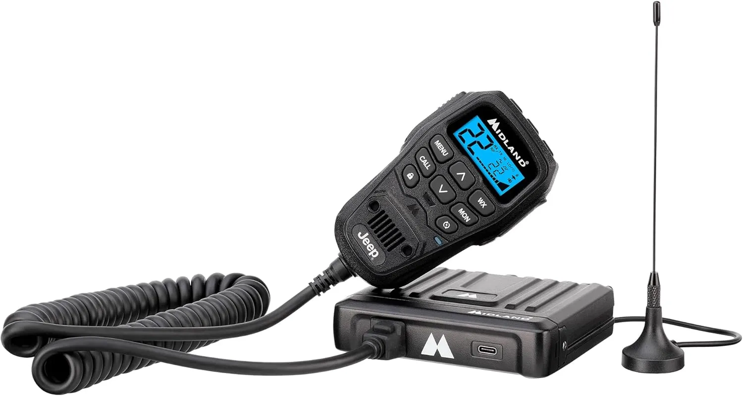 Midland - MXT575J - Jeep 50 Watt GMRS MicroMobile Two-Way Radio - Farms Ranches Overlanding Trails Off-Roaders - 8 Repeater Channels - Compact Design External Magnetic Mount 2.1dB Unity Gain Antenna