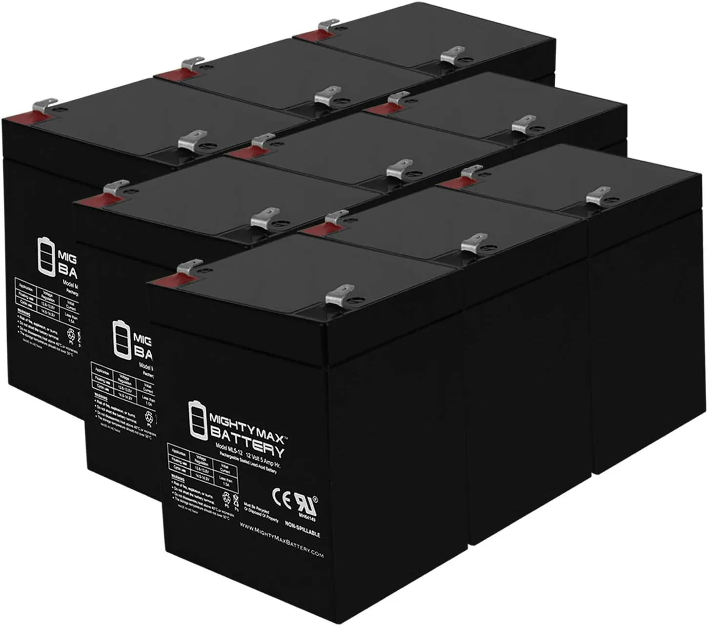 Mighty Max Battery 12V 5AH SLA Battery Replaces Notifier 4885 Emergency Light - 9 Pack