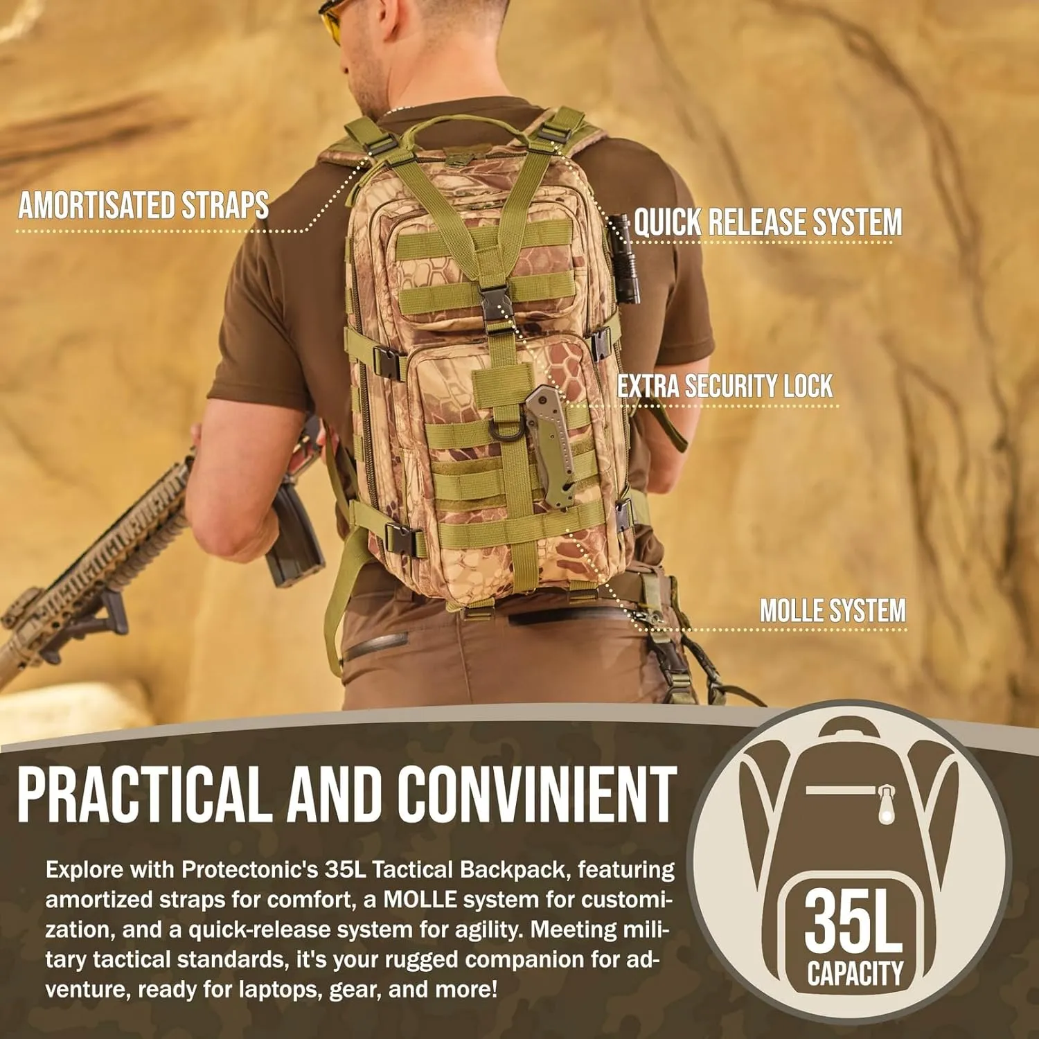 Military Rucksack – Advanced Tactical Backpack with MOLLE Design – 35L Military Camouflage Backpack for Hiking and Camping – Lightweight Backpack for Men – 900D Oxford Material
