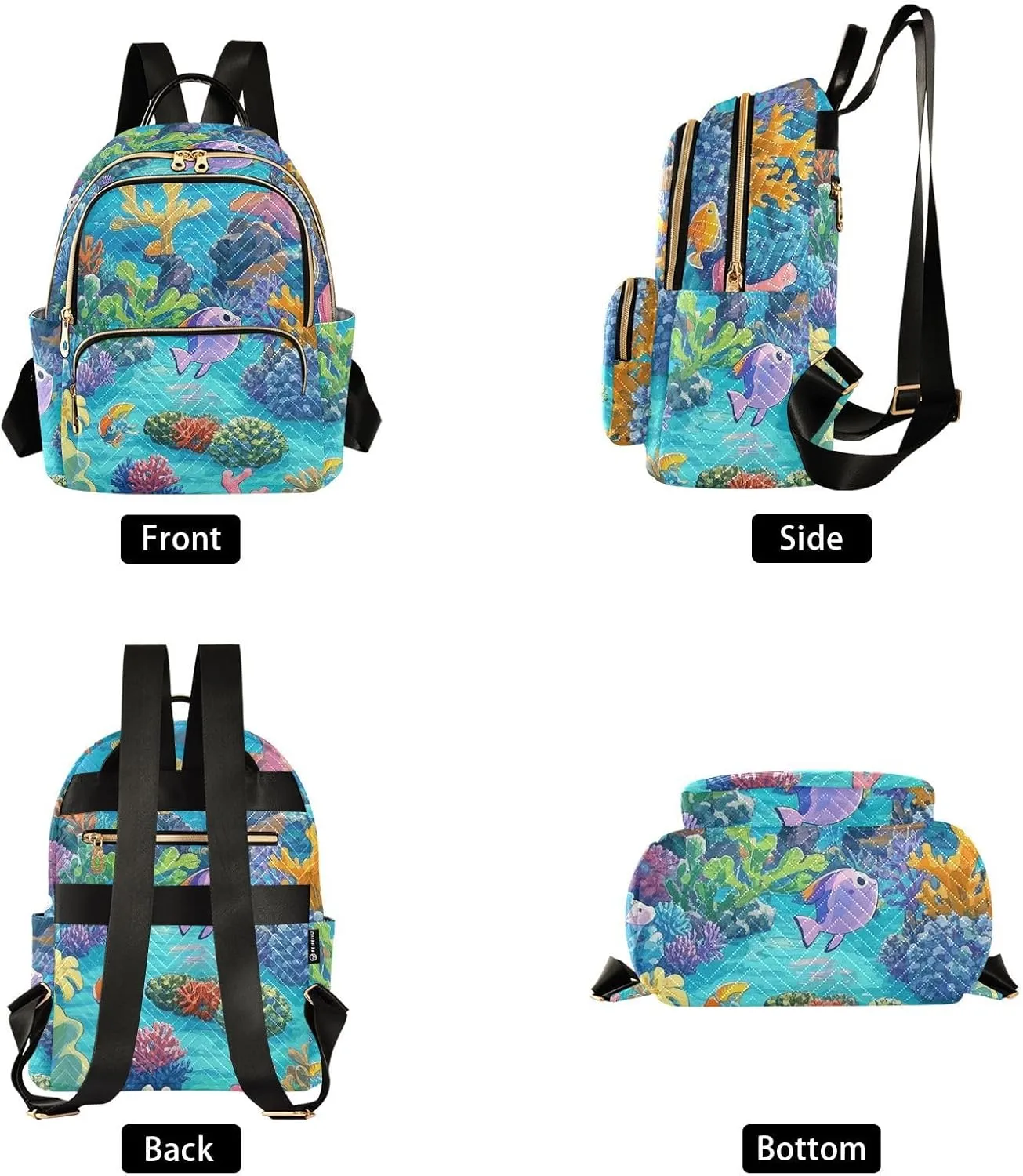 Mini Backpack Quilted Purse for Womens Small Backpack Daypack Coral Design for Travel Daily Work,Multi12