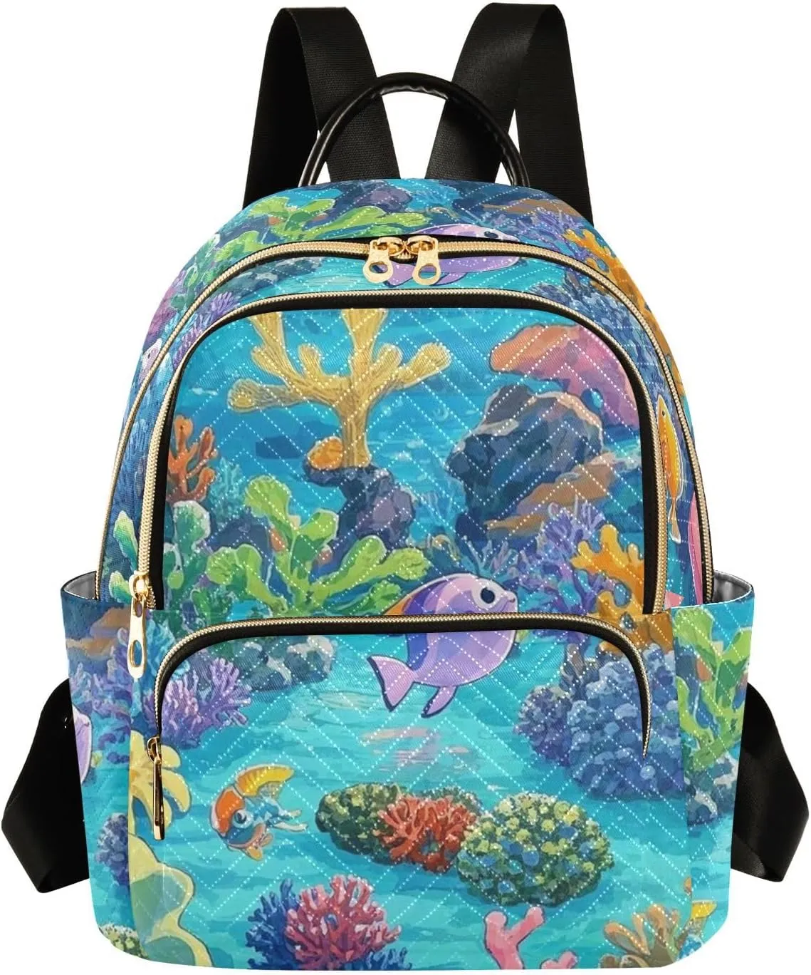 Mini Backpack Quilted Purse for Womens Small Backpack Daypack Coral Design for Travel Daily Work,Multi12