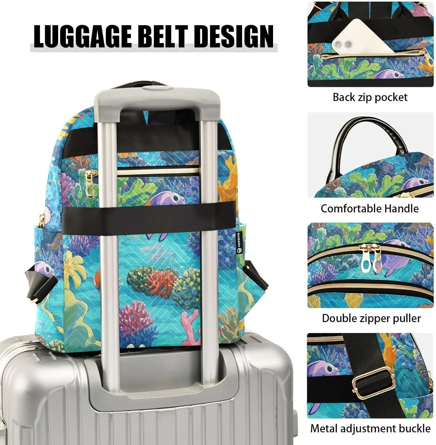 Mini Backpack Quilted Purse for Womens Small Backpack Daypack Coral Design for Travel Daily Work,Multi12