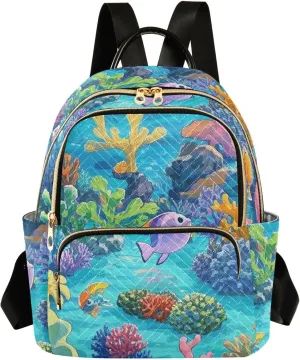 Mini Backpack Quilted Purse for Womens Small Backpack Daypack Coral Design for Travel Daily Work,Multi12