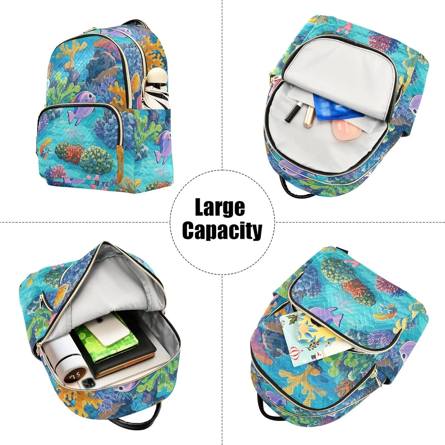 Mini Backpack Quilted Purse for Womens Small Backpack Daypack Coral Design for Travel Daily Work,Multi12