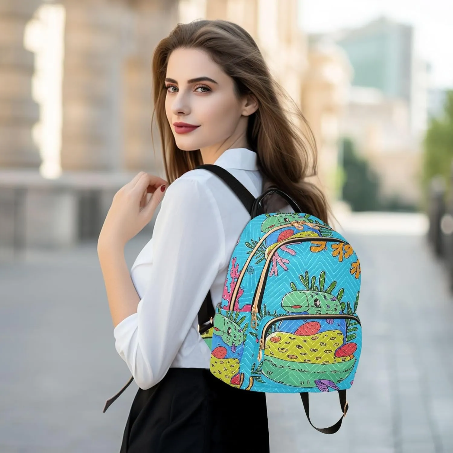 Mini Backpack Quilted Purse for Womens Small Backpack Daypack Coral Pattern for Travel Daily Work,Multi12