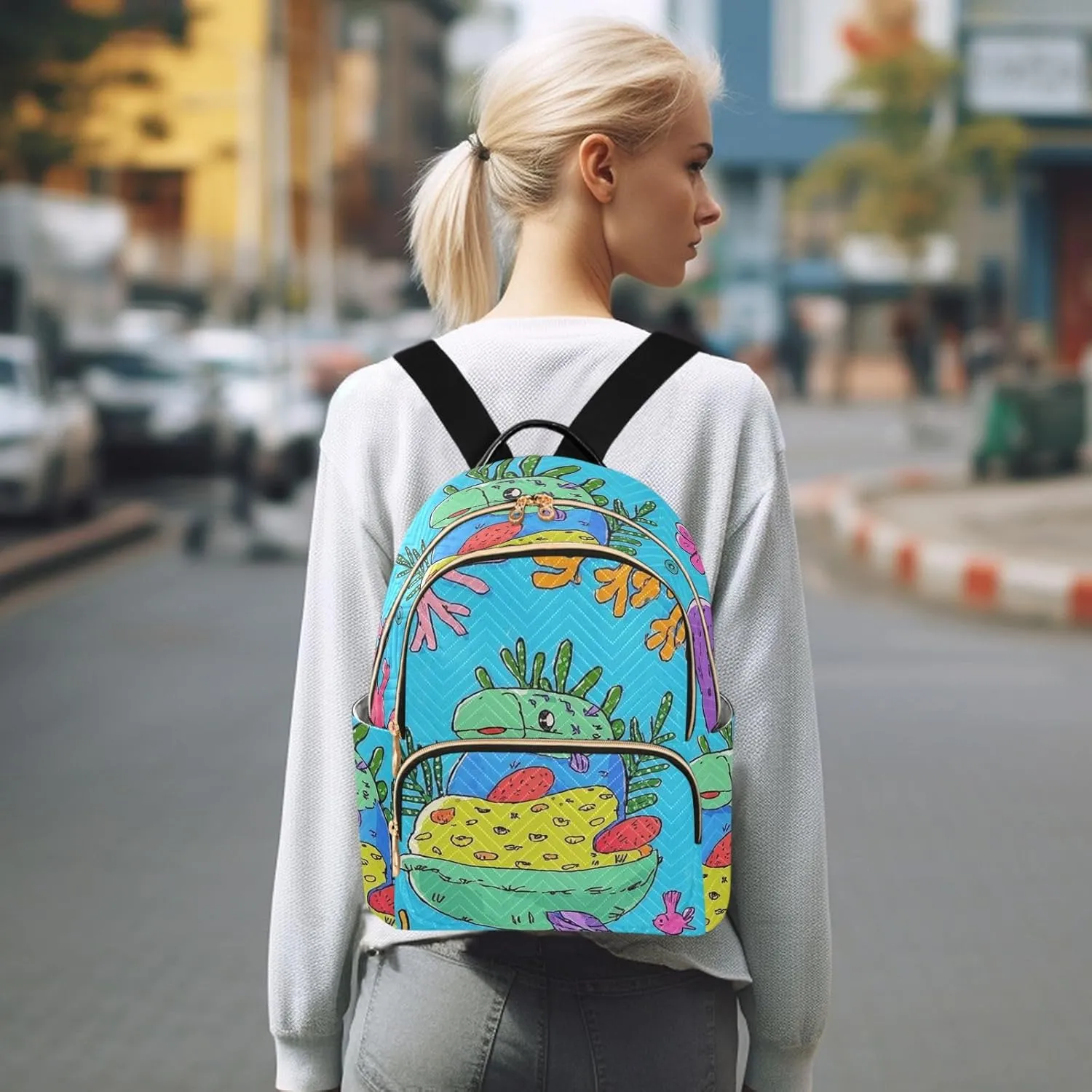 Mini Backpack Quilted Purse for Womens Small Backpack Daypack Coral Pattern for Travel Daily Work,Multi12