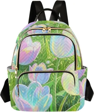Mini Backpack Quilted Purse for Womens Small Backpack Daypack Tulips Pattern for Travel Daily Work,Multi2