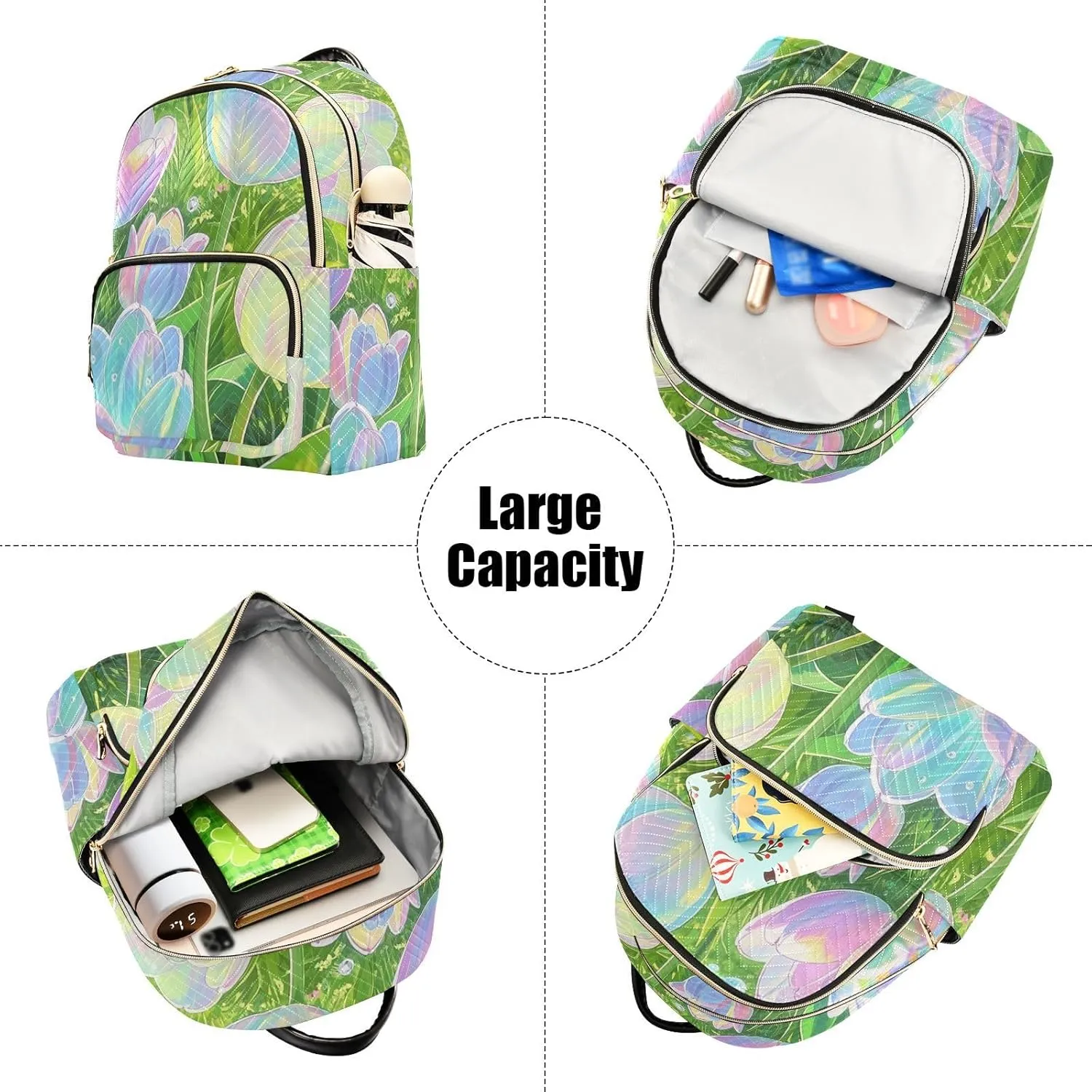 Mini Backpack Quilted Purse for Womens Small Backpack Daypack Tulips Pattern for Travel Daily Work,Multi2