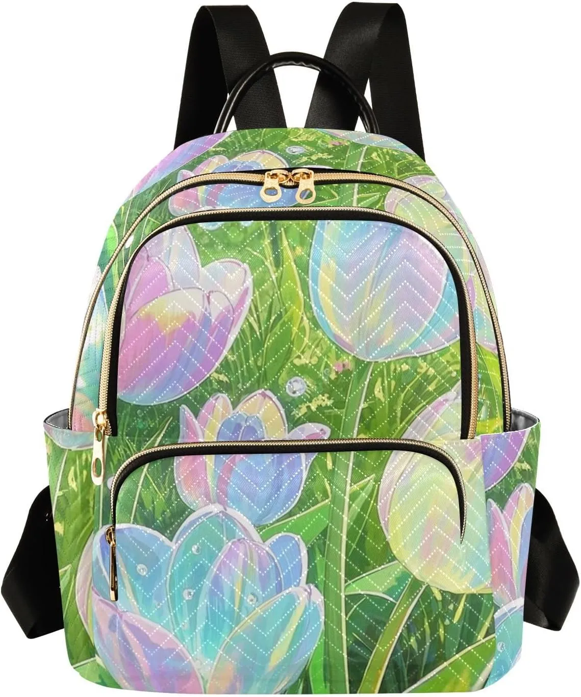 Mini Backpack Quilted Purse for Womens Small Backpack Daypack Tulips Pattern for Travel Daily Work,Multi2