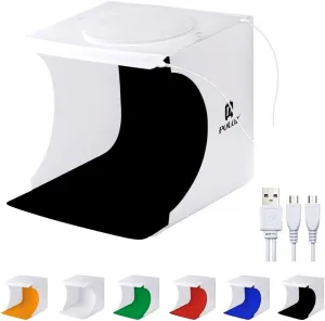 Mini Photo Studio Super Bright Photography Light Box Lightbox Portable Shooting Light Tent with 6 Colors Photography Backdrops Waterproof Background Screen Carrying Bag (20 Centimeter)